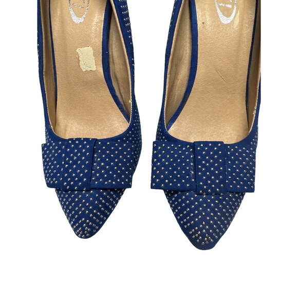Yoki Heels Mayra Blue Silver Beading All Over Flat Bow Size 7 - Picture 6 of 12